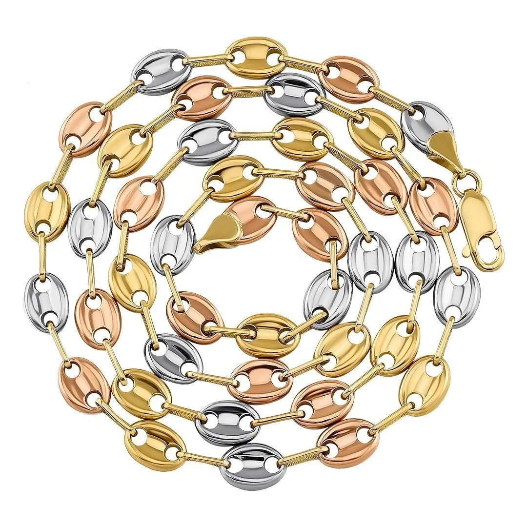 18k Tri-tone Gold Anchor Puff Link Chain 6 mm