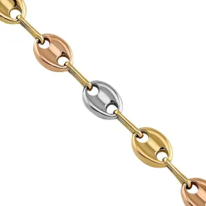 18k Tri-tone Gold Anchor Puff Link Chain 6 mm