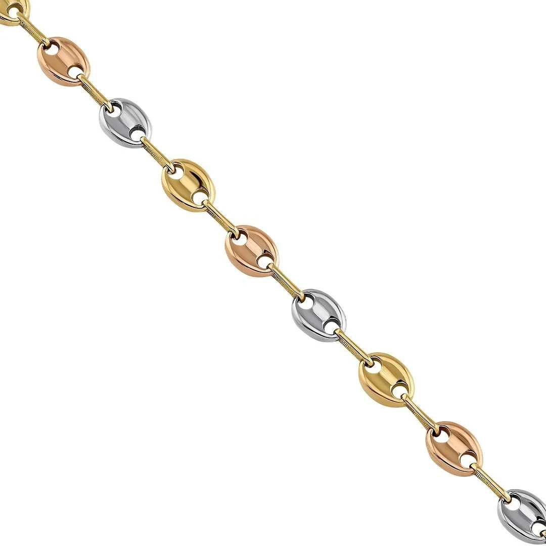 18k Tri-tone Gold Anchor Puff Link Chain 6 mm