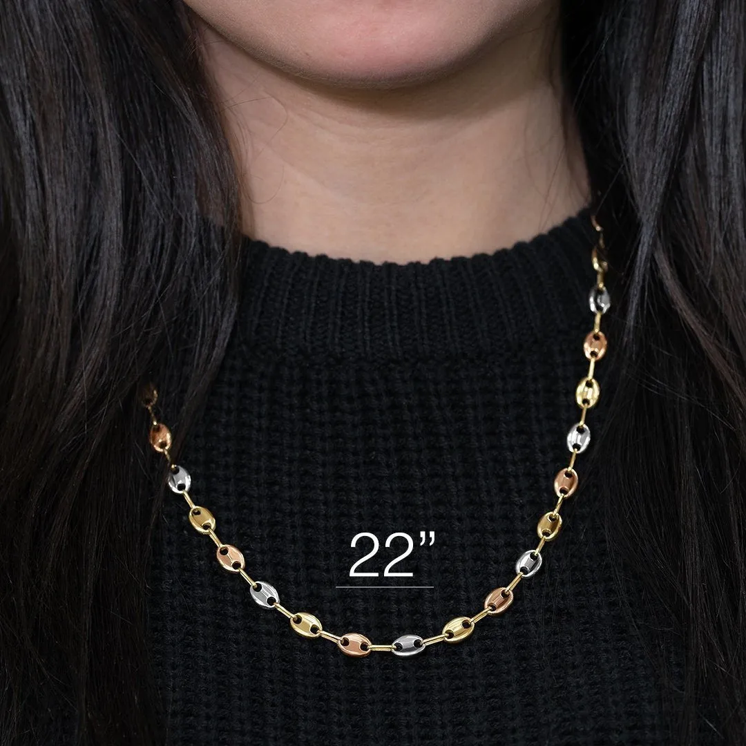 18k Tri-tone Gold Anchor Puff Link Chain 6 mm