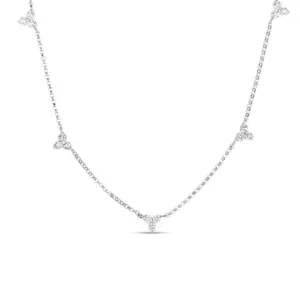 18K White Gold Roberto Coin Diamonds by The Inch 5 Station Flower Necklace