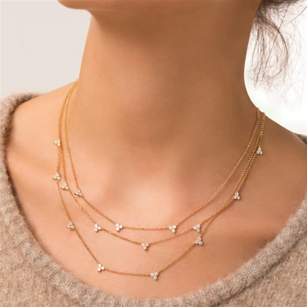 18K White Gold Roberto Coin Diamonds by The Inch 5 Station Flower Necklace