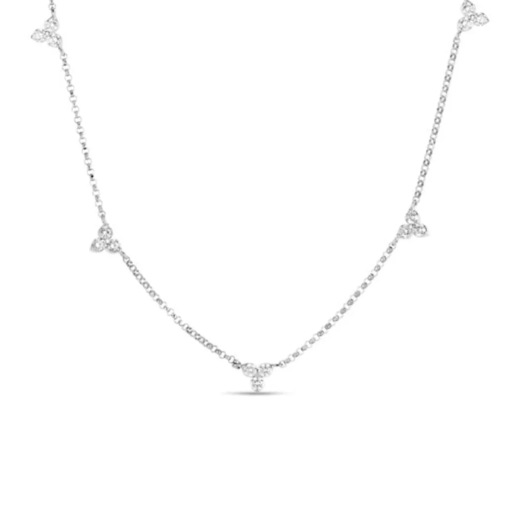 18K White Gold Roberto Coin Diamonds by The Inch 5 Station Flower Necklace