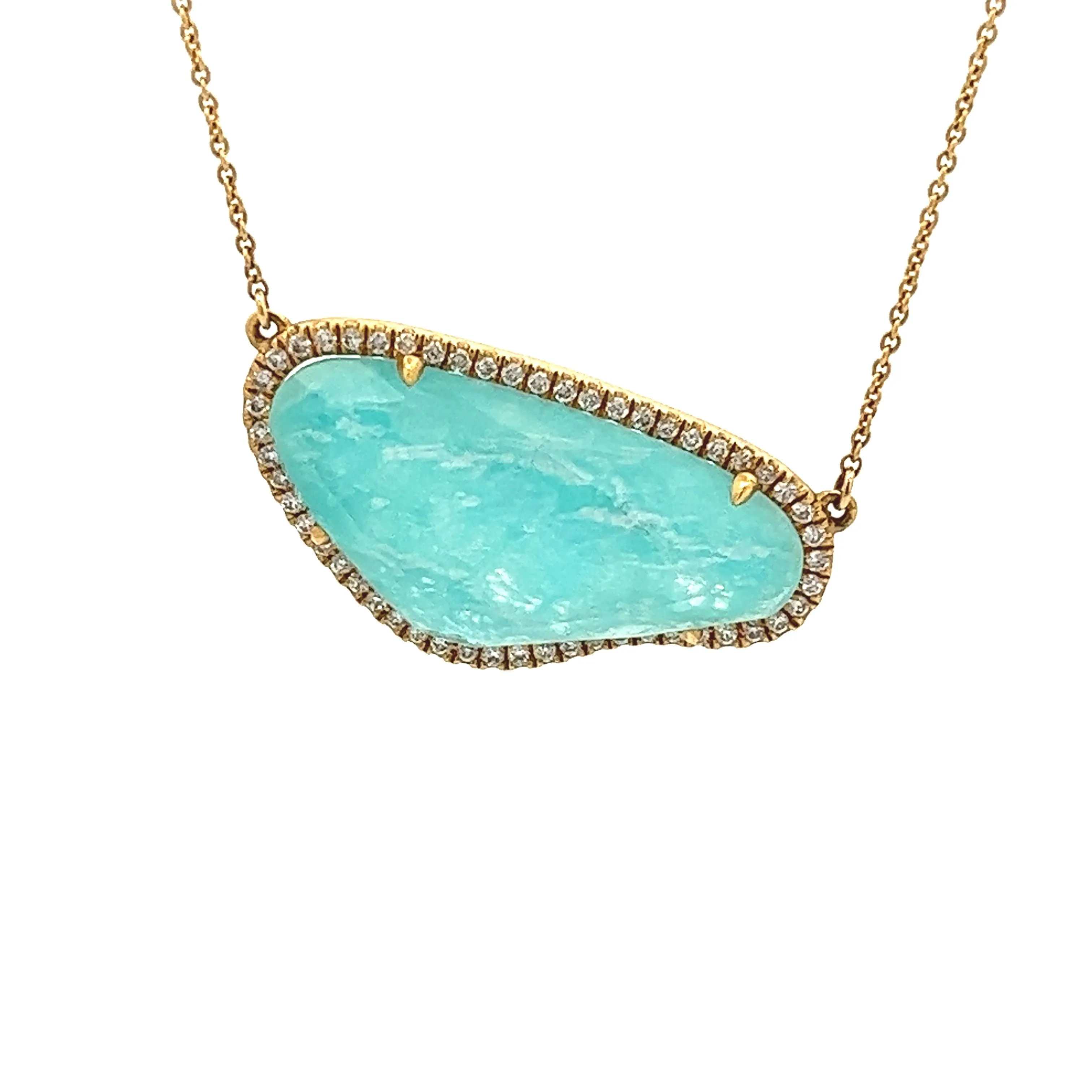 18k Yellow Gold Diamond & Clear Quartz/Amazonite Pendant
