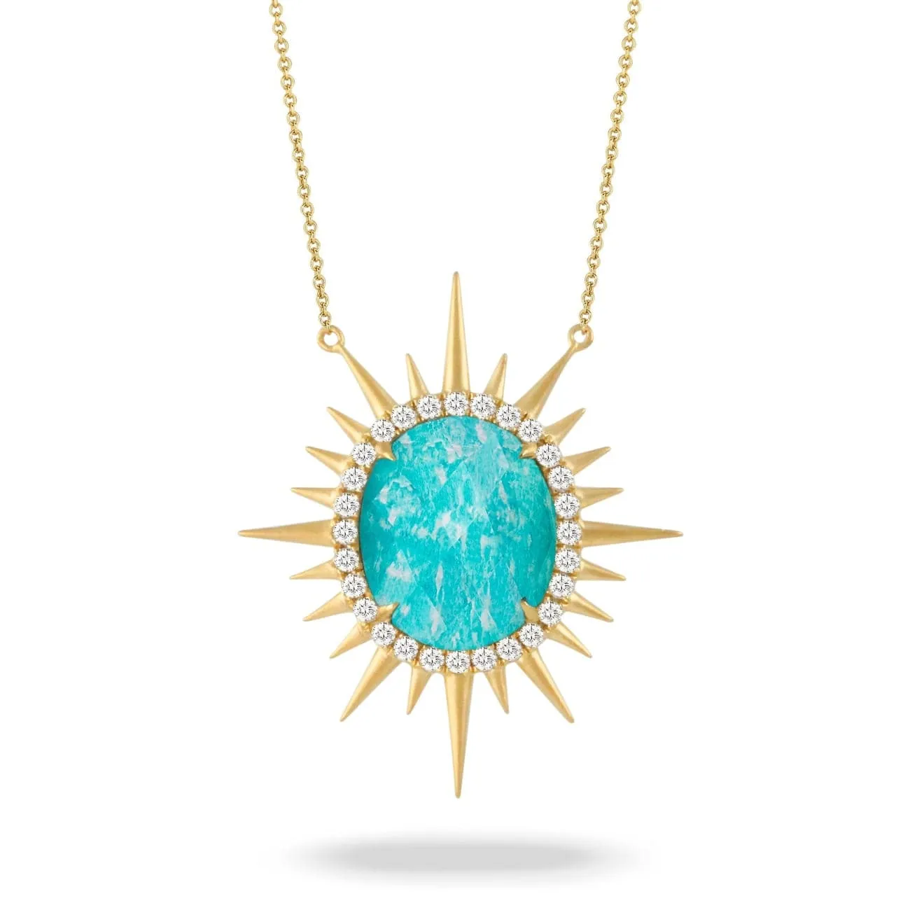 18K YELLOW GOLD DIAMOND NECKLACE WITH CLEAR QUARTZ OVER AMAZONITE IN SATIN FINISH