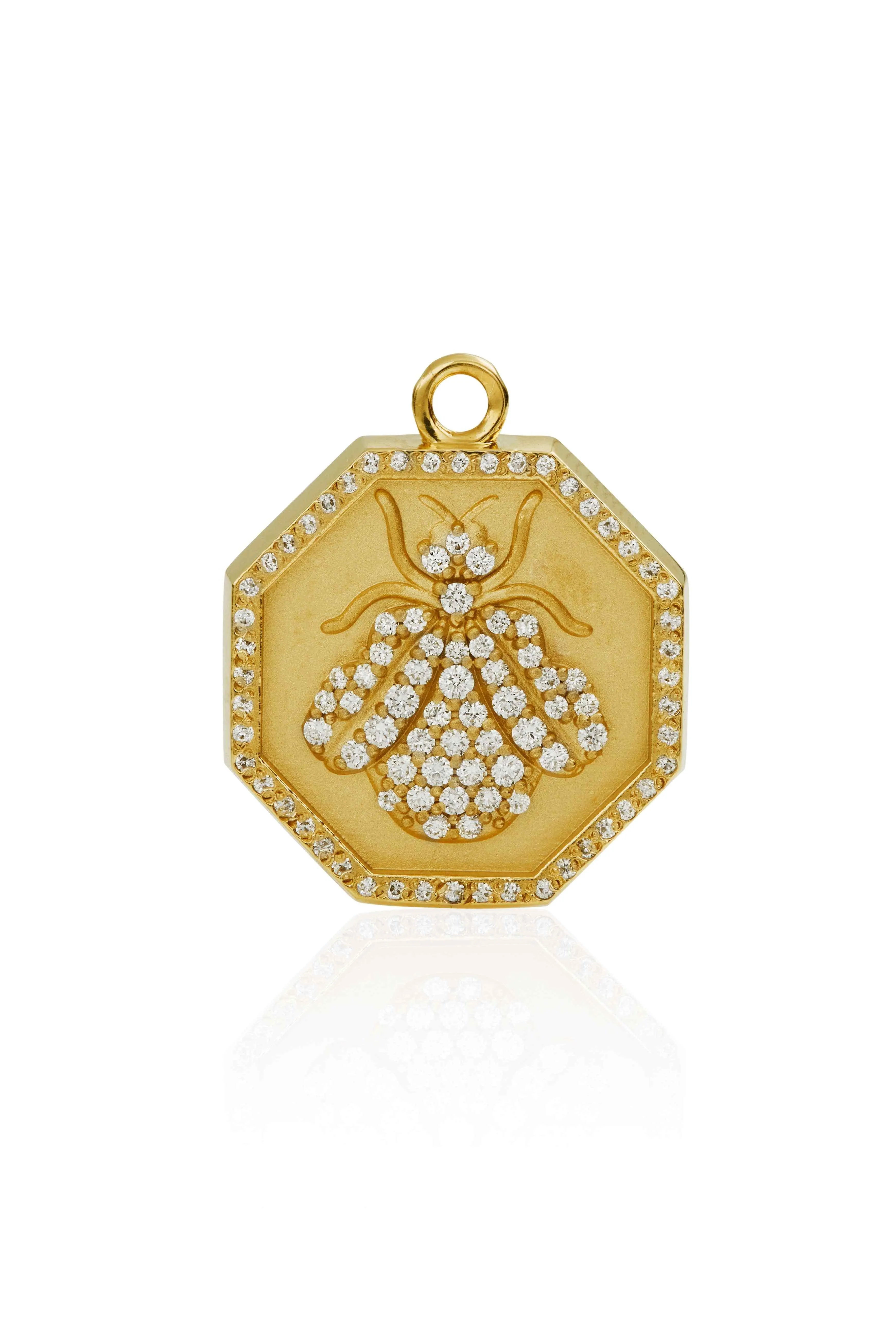 18KY Octagonal Pave Bee Charm