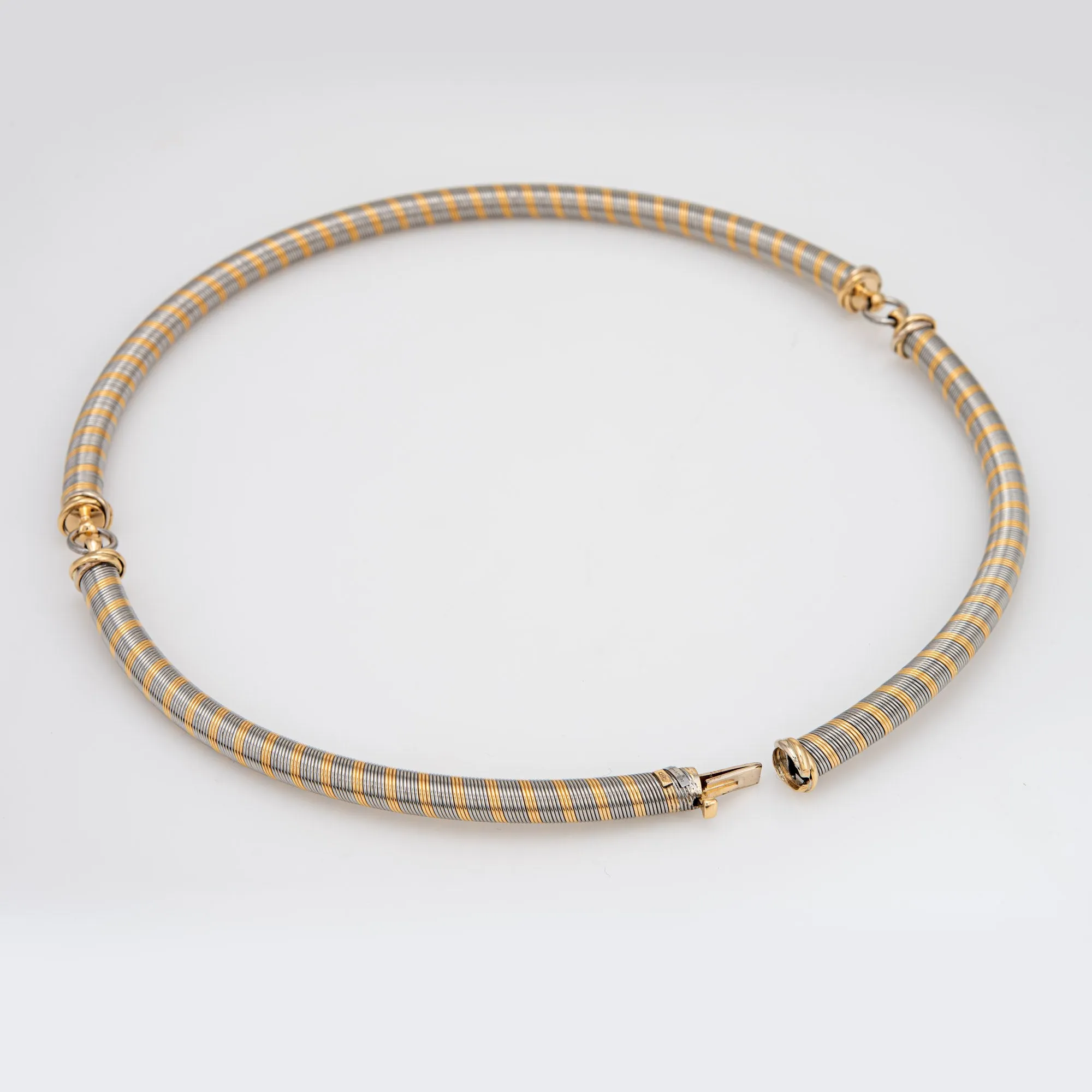 1980s Cartier Choker Necklace Trinity Stainless Steel 18k Yellow Gold Jewelry