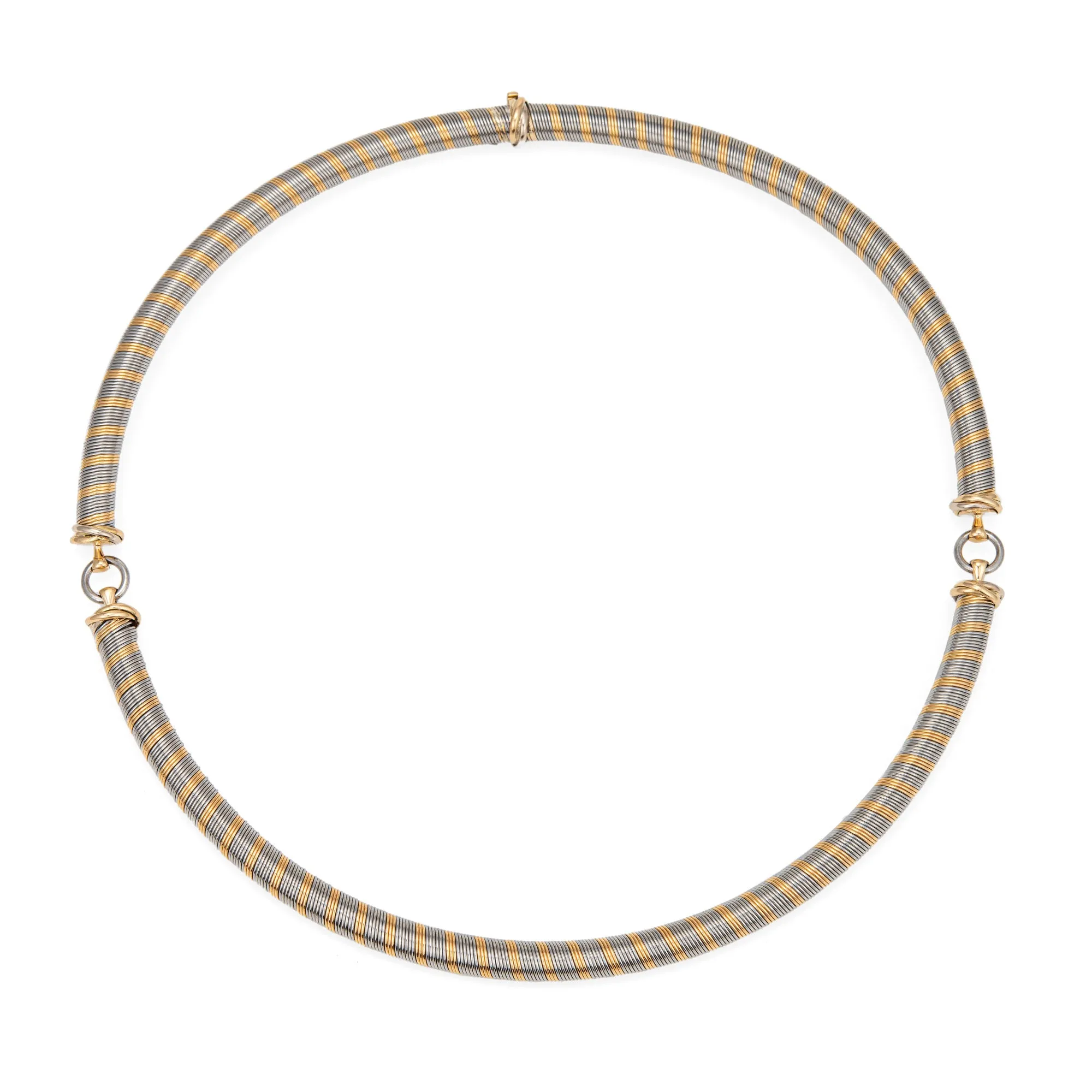 1980s Cartier Choker Necklace Trinity Stainless Steel 18k Yellow Gold Jewelry