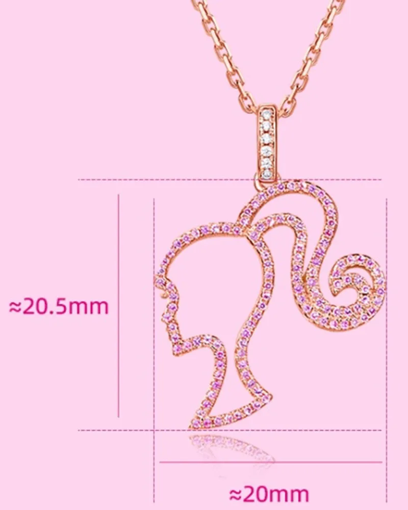 1pc Hollow Rhinestone Barbie Head Shaped Pendant Necklace