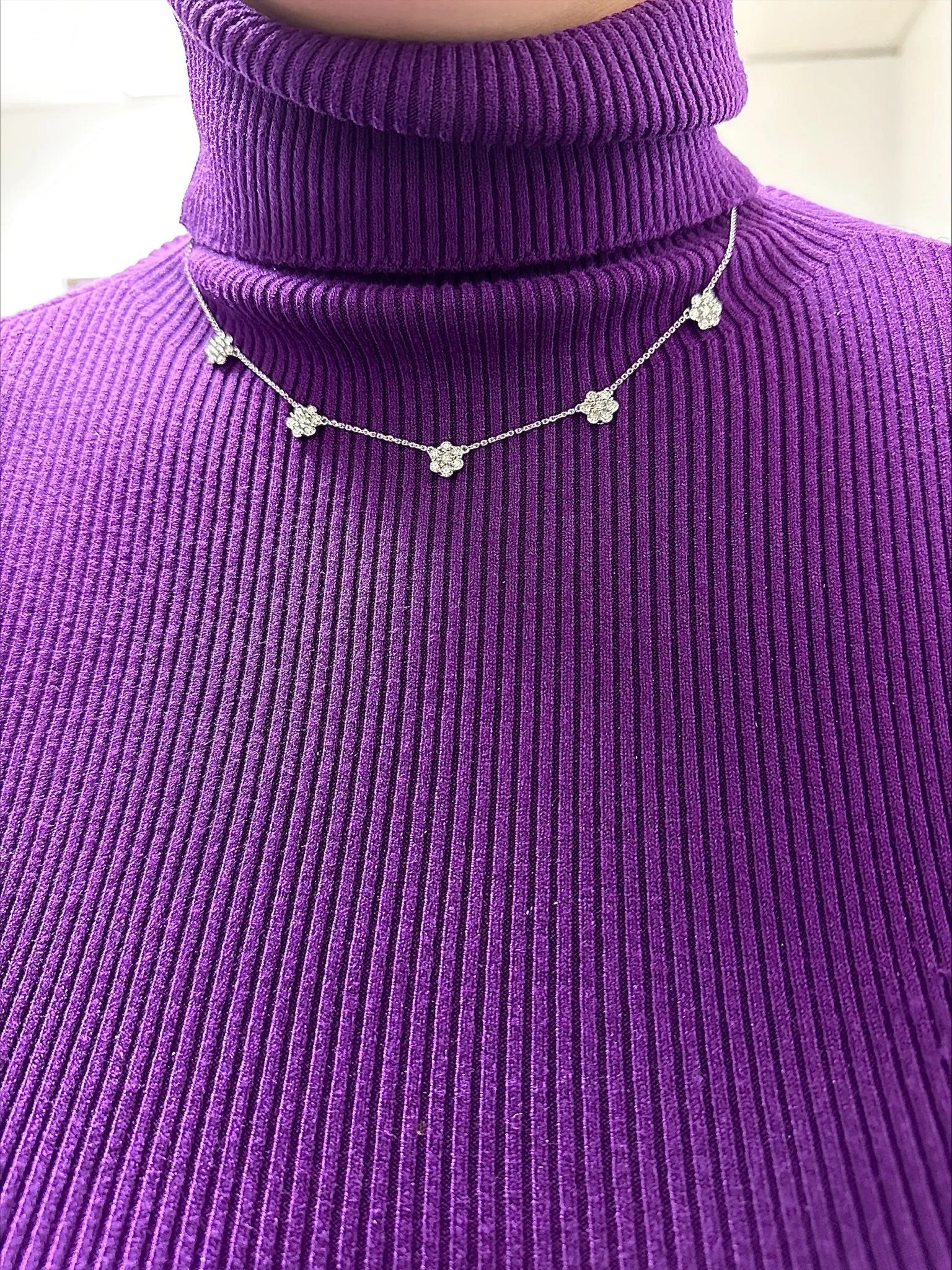2.00 Carat Diamond Cluster Flower Necklace G SI 14K White Gold