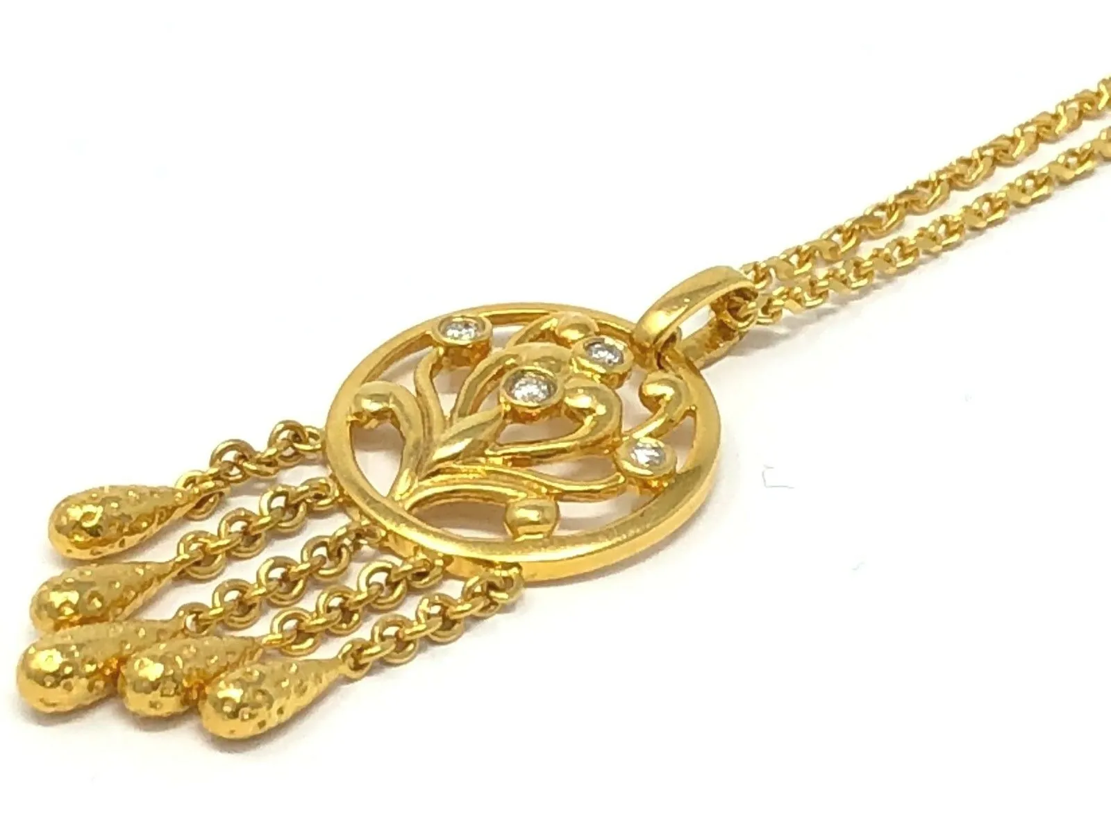 22k Yellow Gold Dream Catcher Charm Tree of life Pendant 18.5" Necklace 12 grams