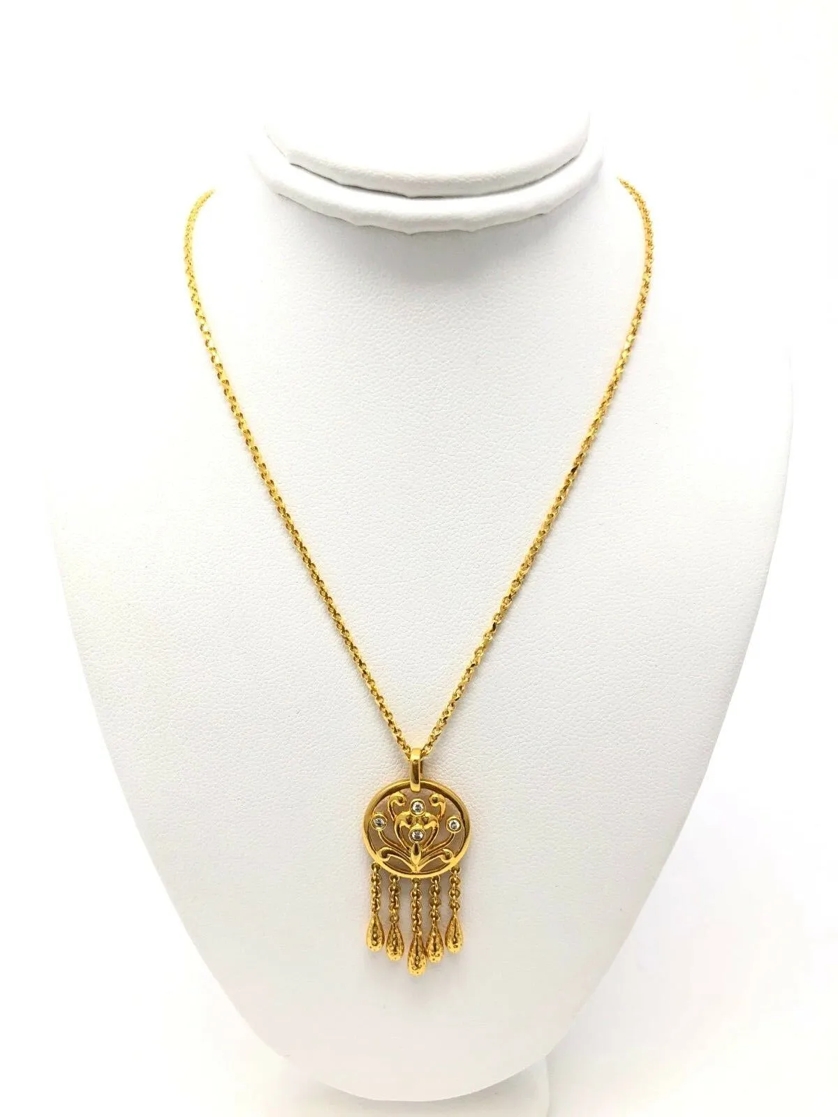 22k Yellow Gold Dream Catcher Charm Tree of life Pendant 18.5" Necklace 12 grams