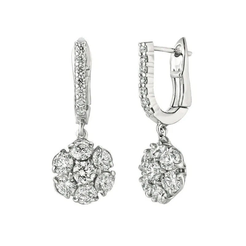 2.30 Carat Natural Diamond Flower Drop Earrings G SI 14K White Gold