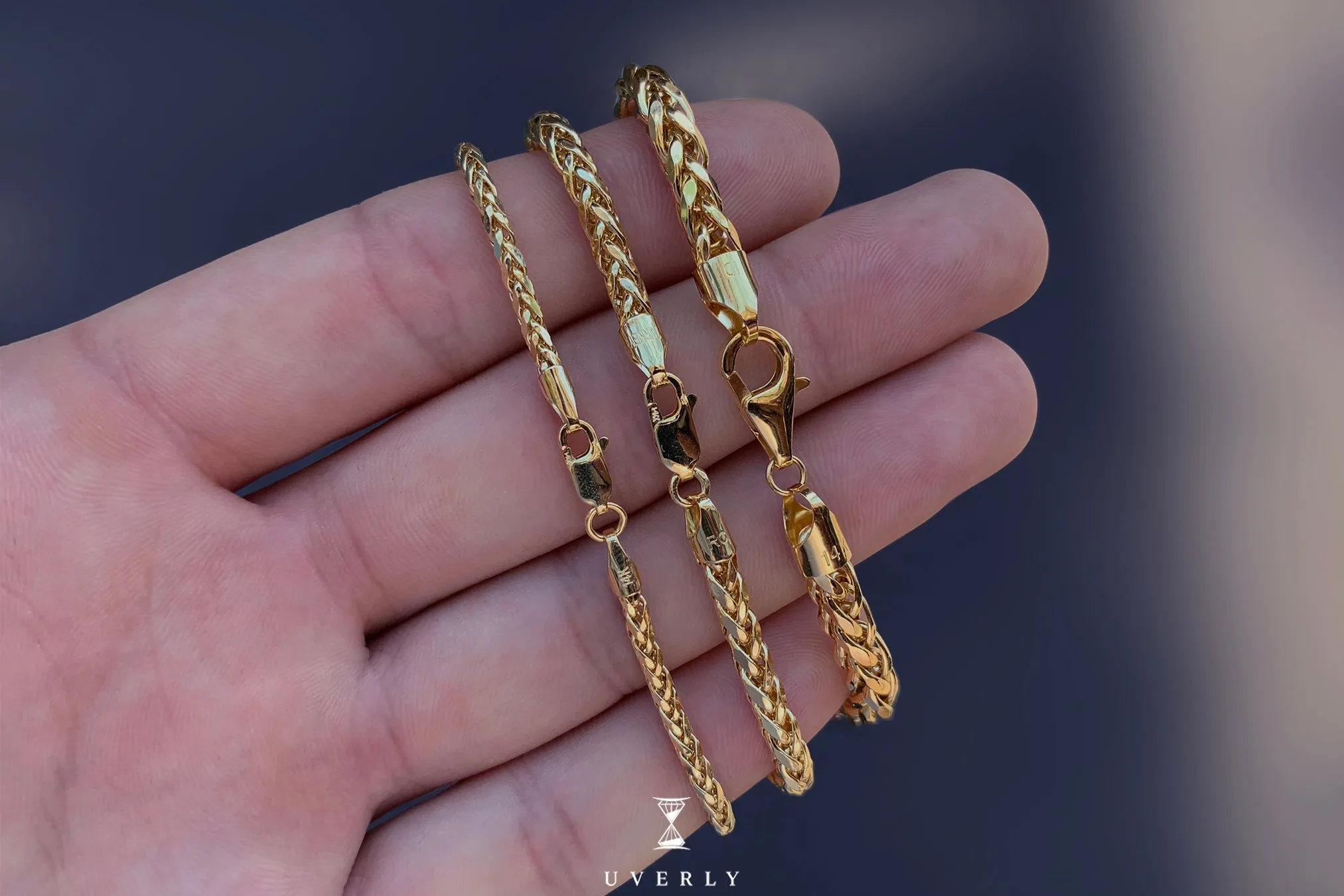 2.5mm - 5.5mm Wheat Chain Necklace - 14k Yellow Gold