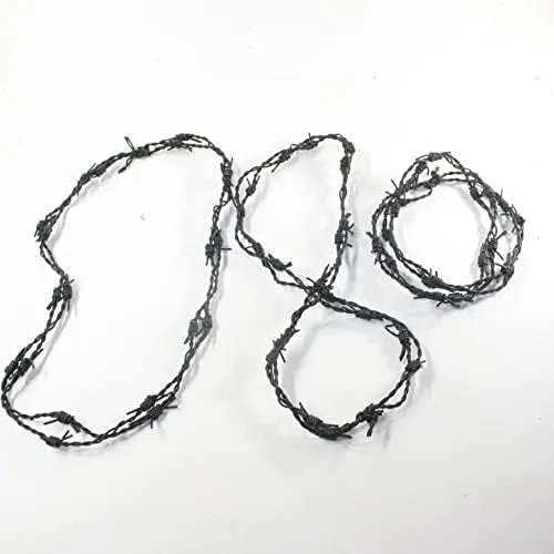 3 Leather Barbed Wire Necklaces Antique Black Colored   #5852