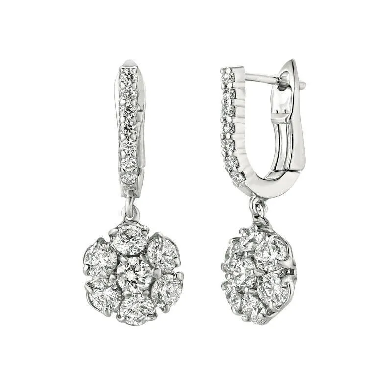 3.20 Carat Natural Diamond Flower Drop Earrings G SI 14K White Gold