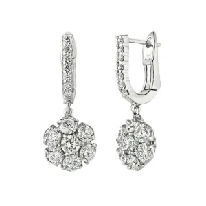 3.20 Carat Natural Diamond Flower Drop Earrings G SI 14K White Gold