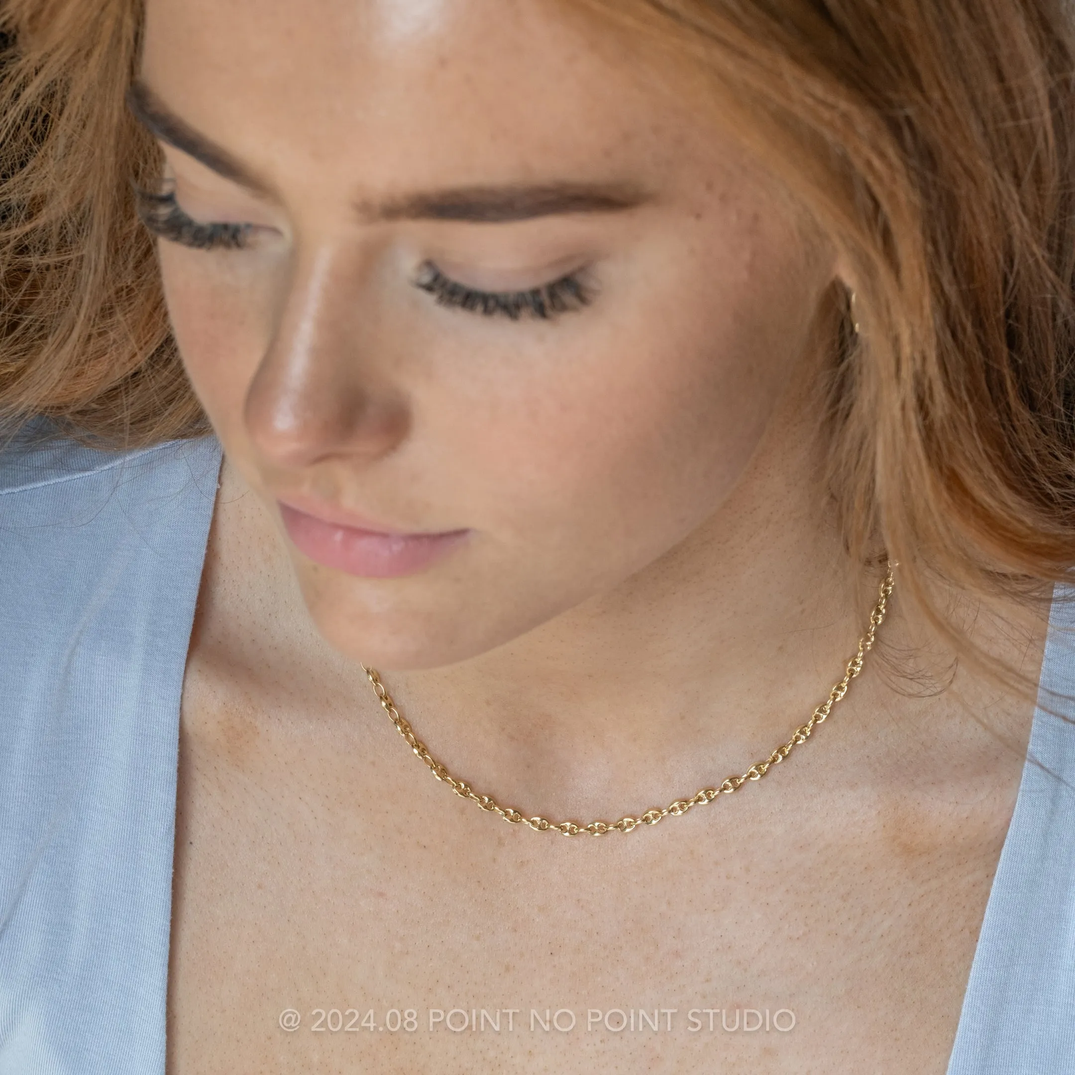 3.8mm Hollow Puffed Anchor, 16" Chain Necklace, 14k Yellow Gold