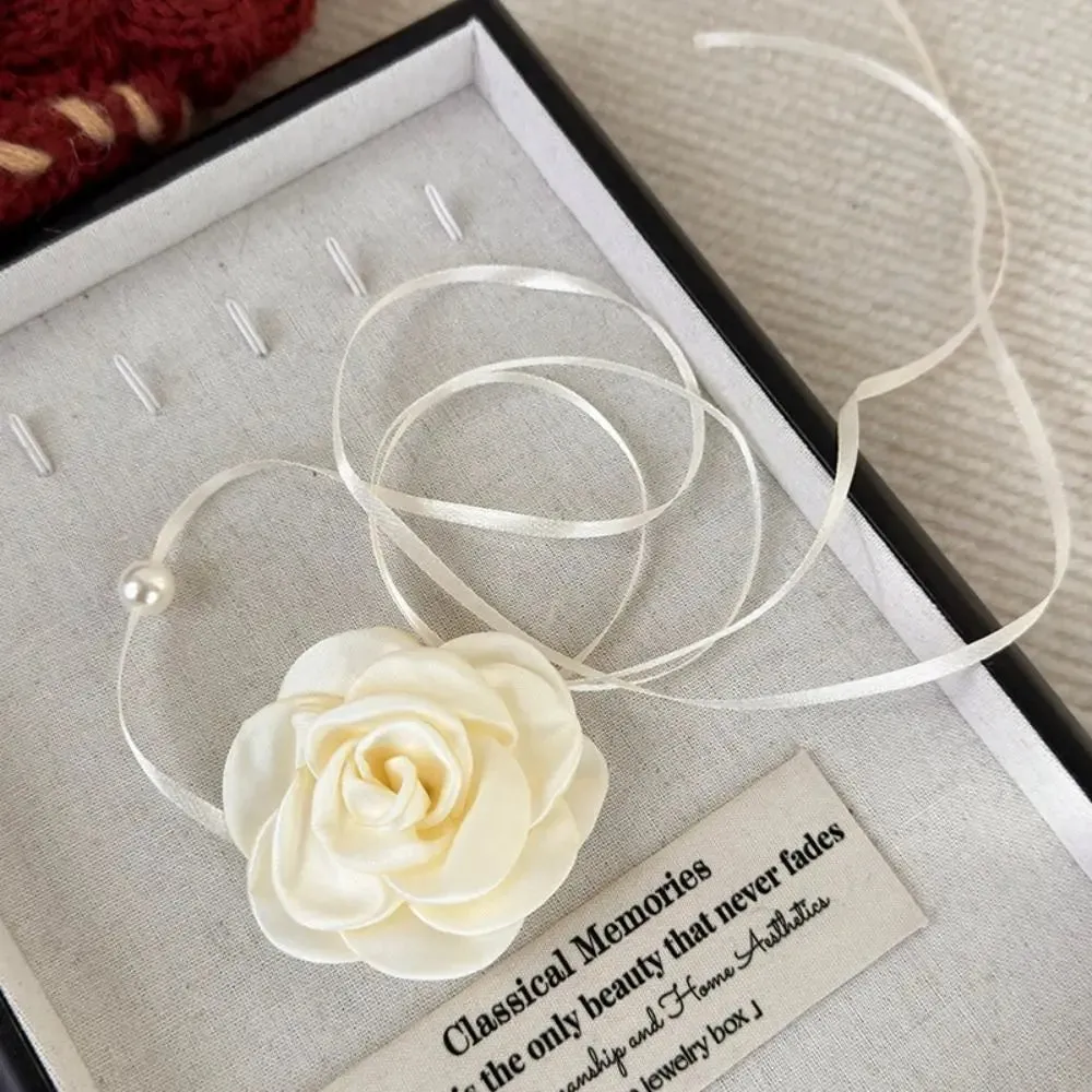 3D Rose Flower Women Choker Necklace Retro Black White Elegant Lace Up Rose Necklace Strappy Collar Necklace Party Supplies