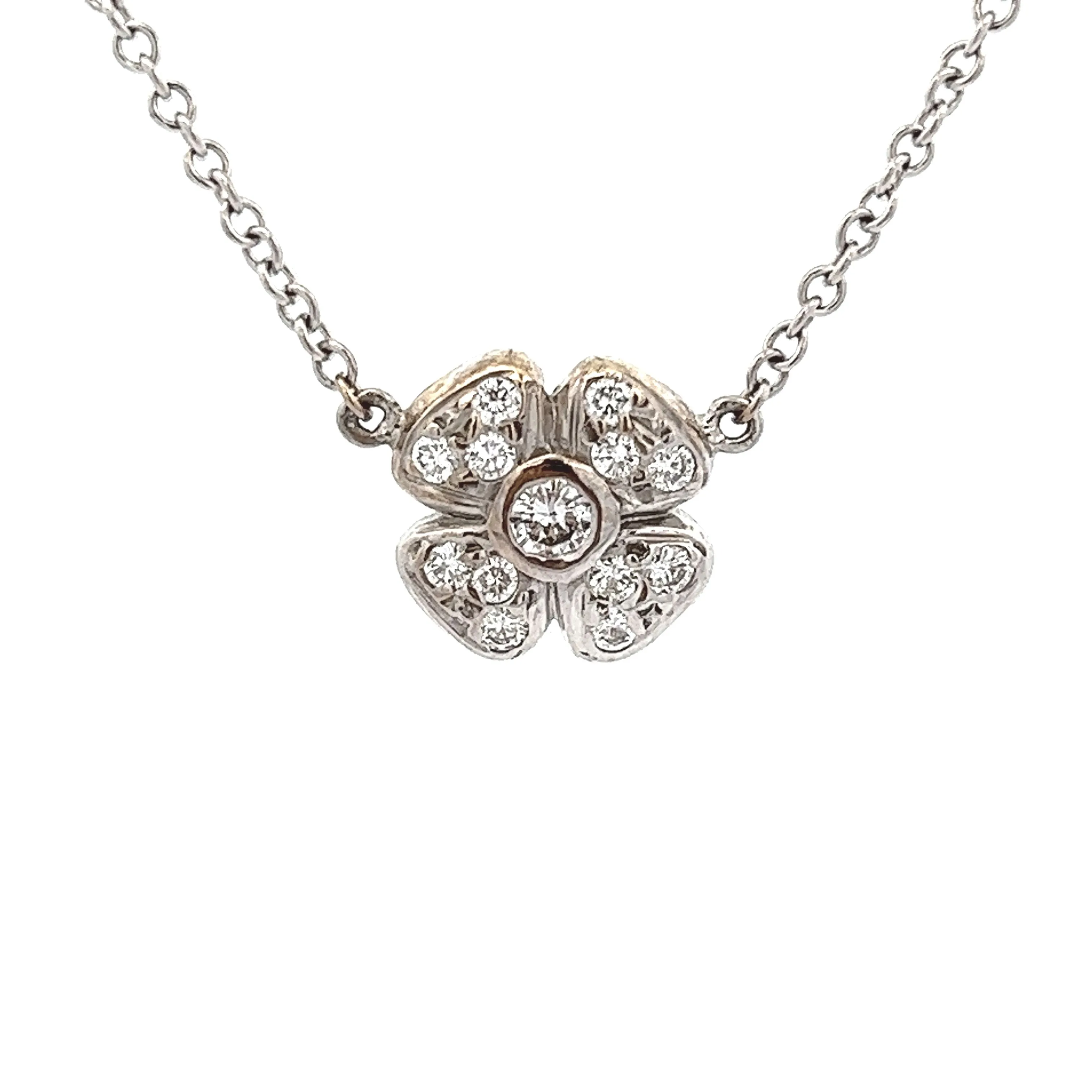 .66ct 14k White Gold Diamond Flower Necklace