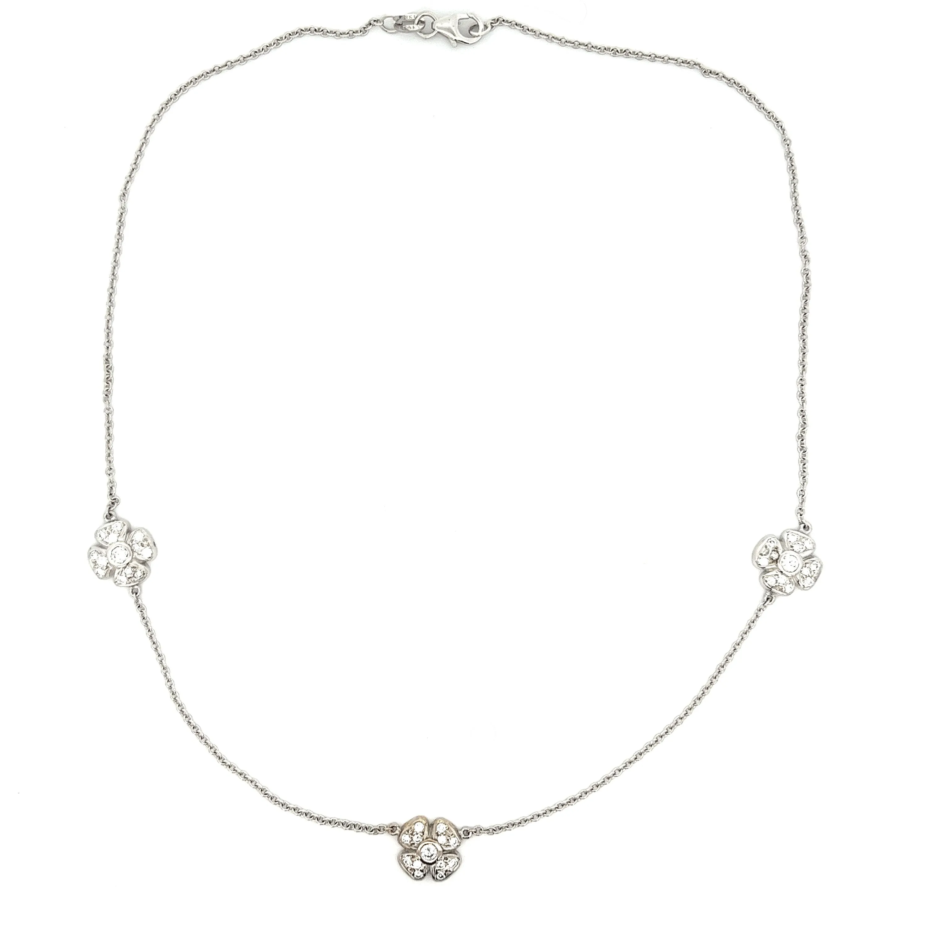 .66ct 14k White Gold Diamond Flower Necklace