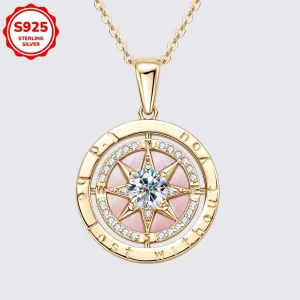 925 Silver Compass Pendant Necklace Graduation Gift 45 4.88g 4.5mm Zirconia
