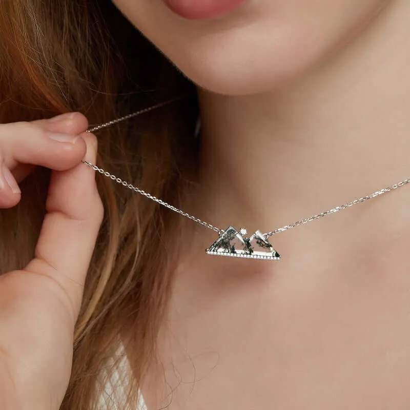 925 Silver Moss Agate Mountain Necklace