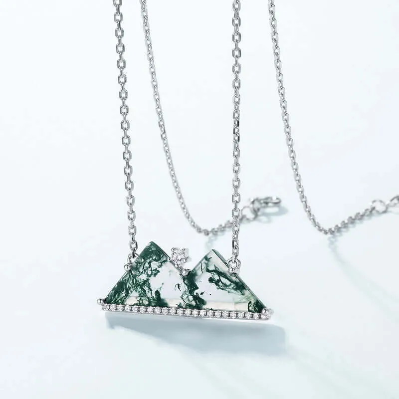 925 Silver Moss Agate Mountain Necklace