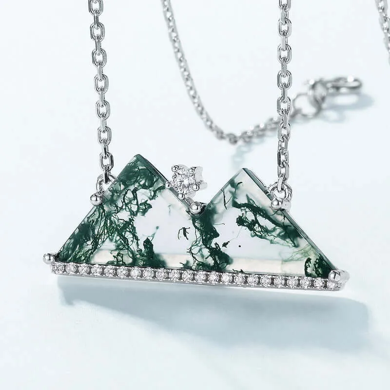 925 Silver Moss Agate Mountain Necklace