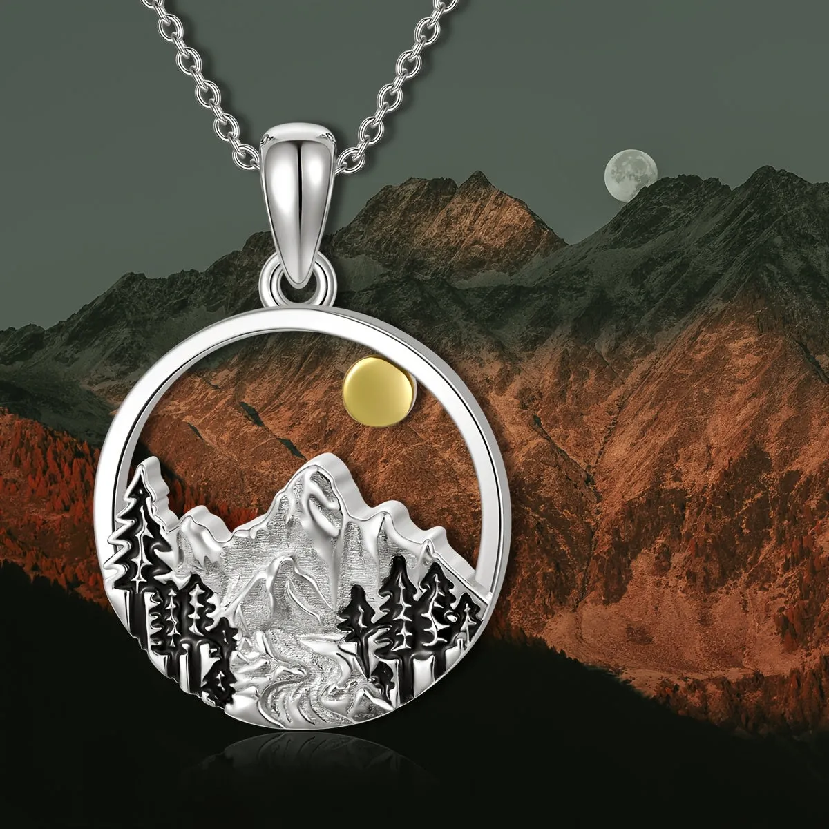 925 Silver Mountain Pendant Necklace Natural Outdoor Jewelry