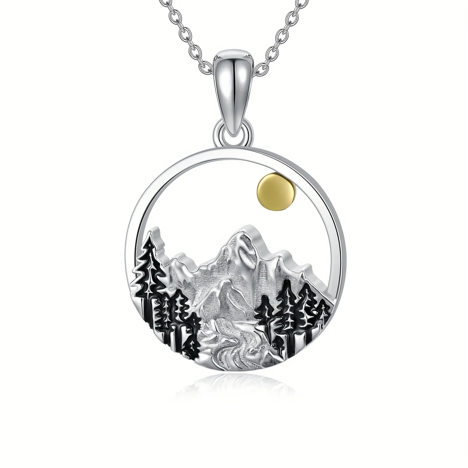 925 Silver Mountain Pendant Necklace Natural Outdoor Jewelry
