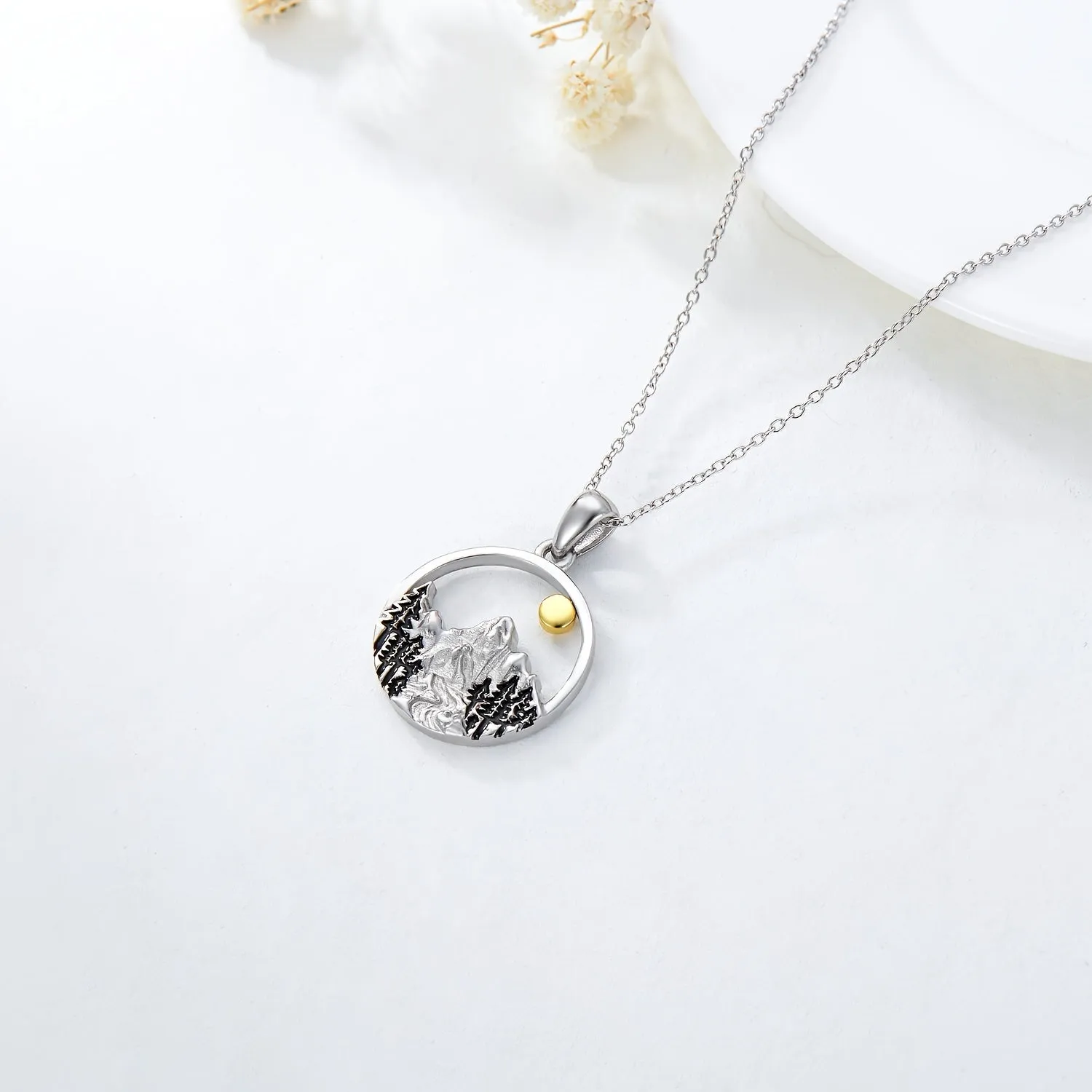 925 Silver Mountain Pendant Necklace Natural Outdoor Jewelry