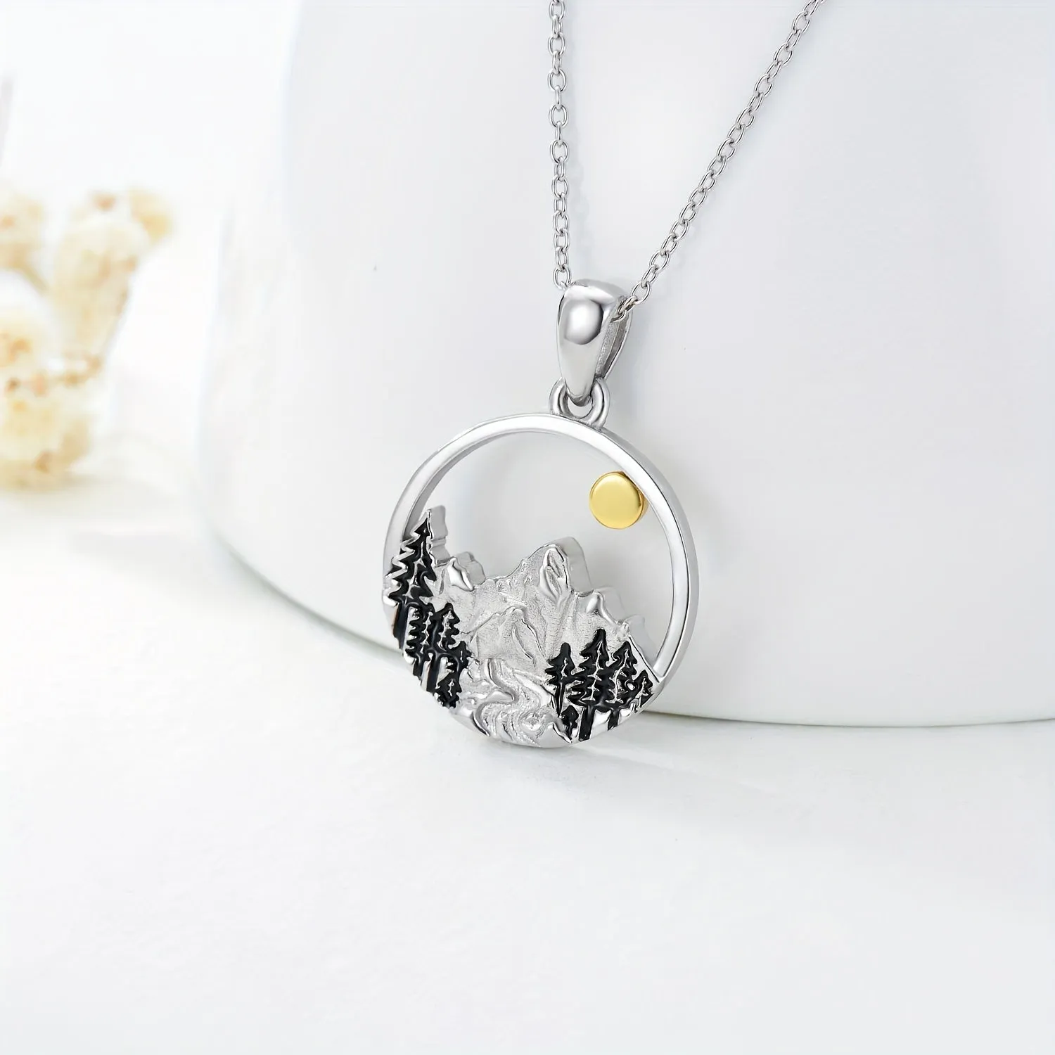 925 Silver Mountain Pendant Necklace Natural Outdoor Jewelry