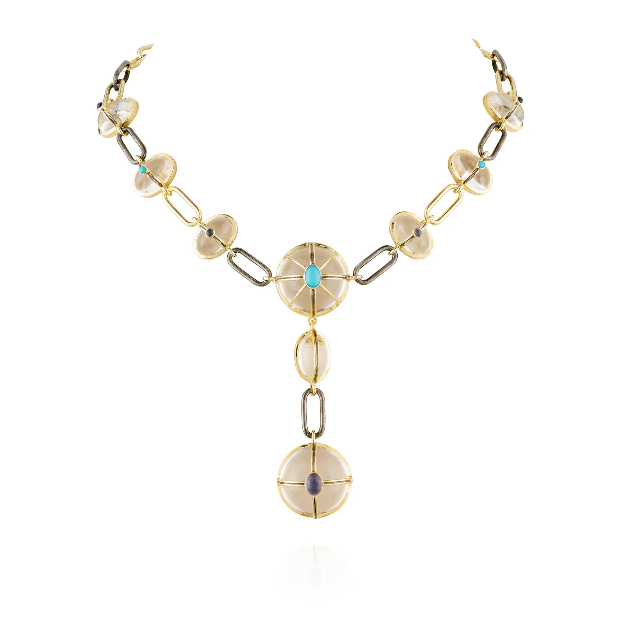 925 Silver Necklace with Quartz, Turquoise, & Iolite