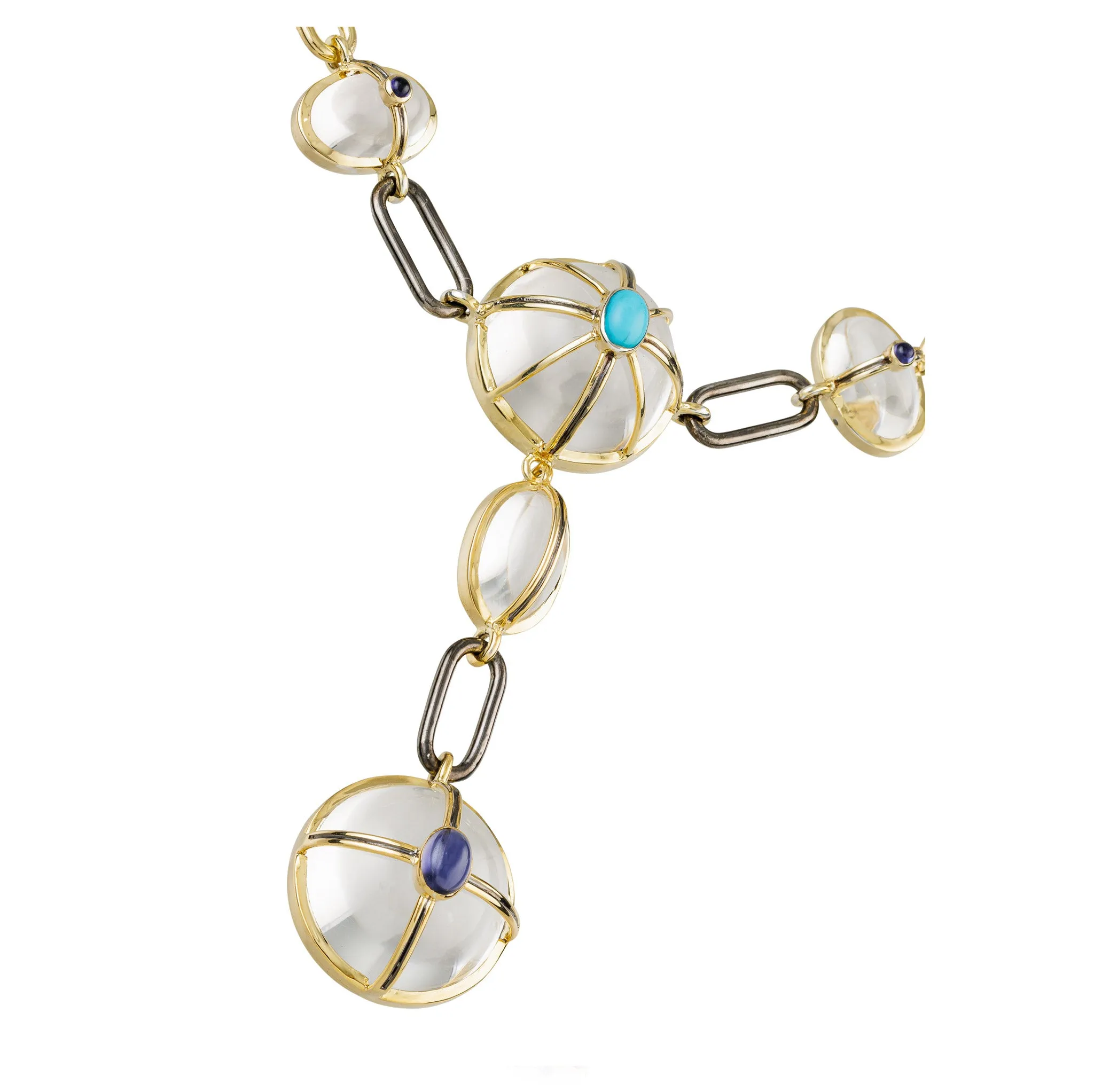 925 Silver Necklace with Quartz, Turquoise, & Iolite