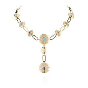925 Silver Necklace with Quartz, Turquoise, & Iolite