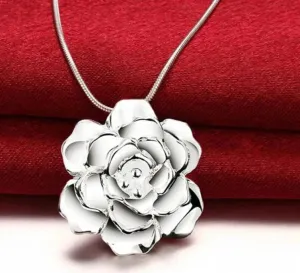 925 Sterling Silver Snake Chain Flower Pendant Necklace For Women Fashion Wedding Party Charm Jewelry