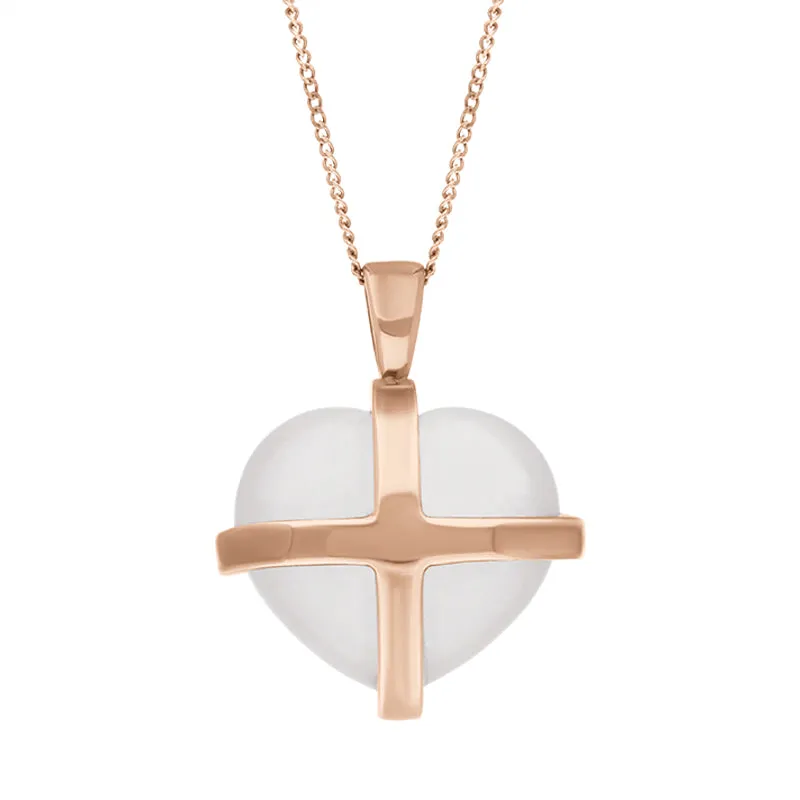 9ct Rose Gold Rose Quartz Medium Cross Heart Necklace D