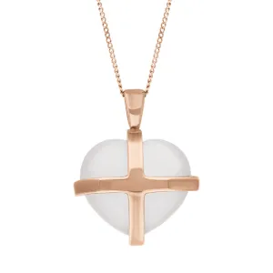9ct Rose Gold Rose Quartz Medium Cross Heart Necklace D