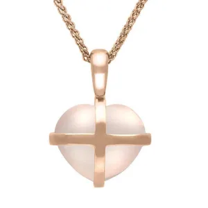 9ct Rose Gold Rose Quartz Small Cross Heart Necklace