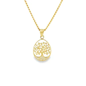 9ct Yellow Gold Oval Filigree Tree Pendant GPEN334