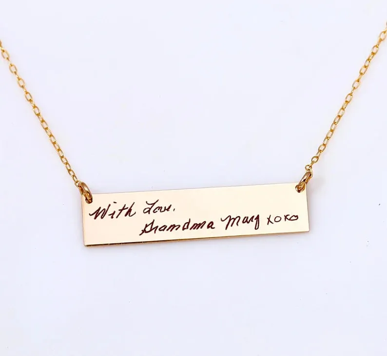 Actual Signature Handwriting Necklace,  8 mm 1.5" Bar