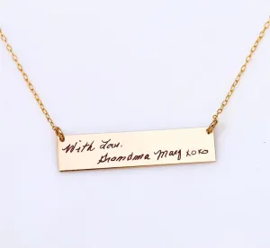 Actual Signature Handwriting Necklace,  8 mm 1.5" Bar