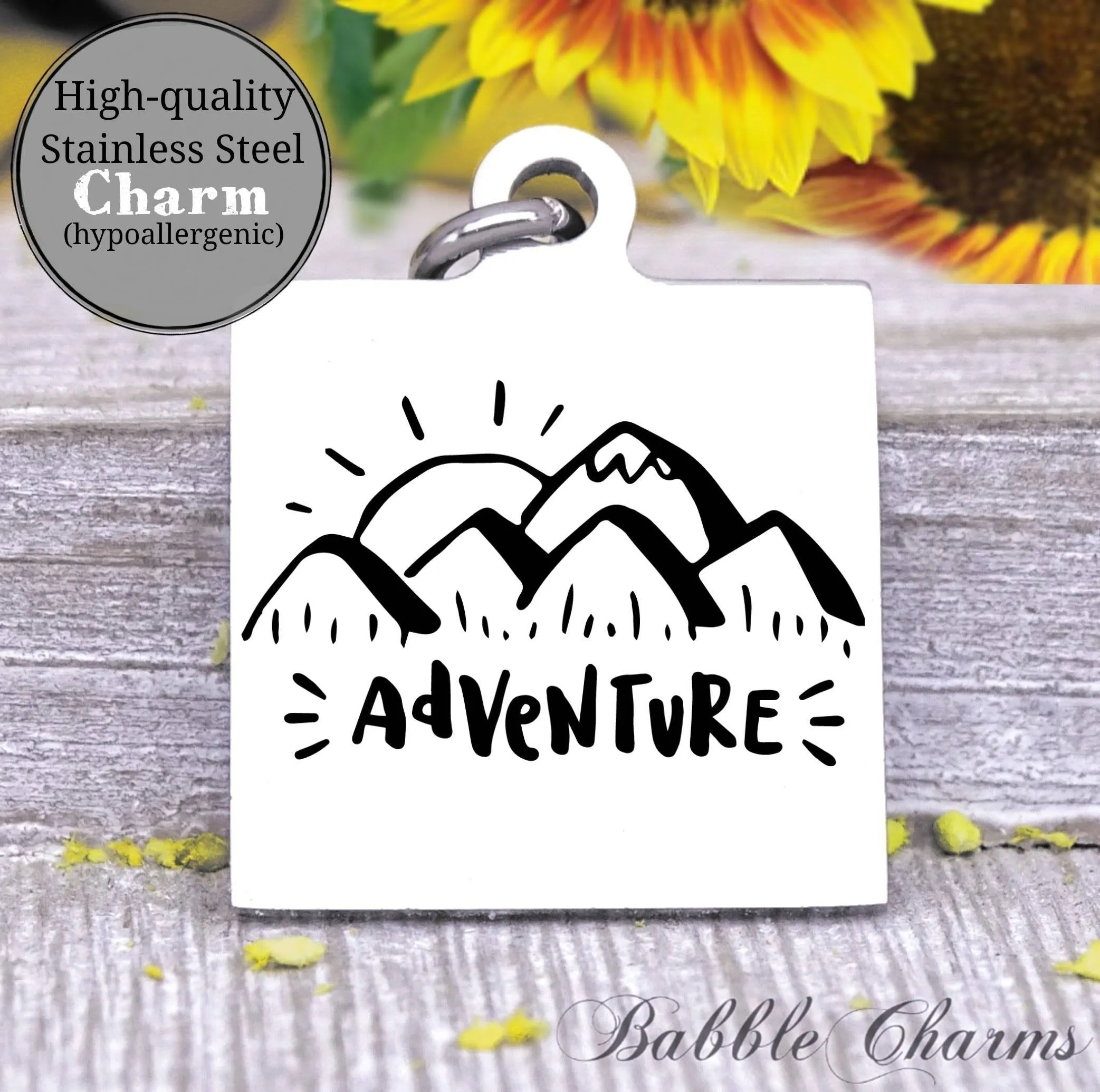 Adventure, mountain charm, adventure charm, explore charm, Steel charm 20mm very high quality..Perfect for DIY projects