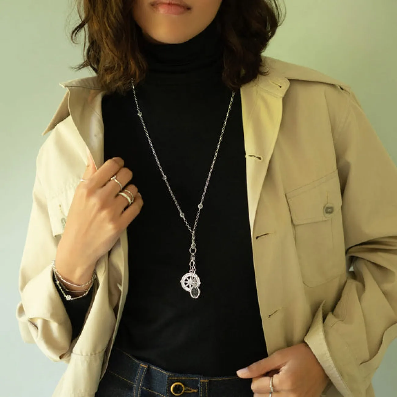 Adventure Sterling Silver White Enamel and Sapphires Compass Charm Pendant