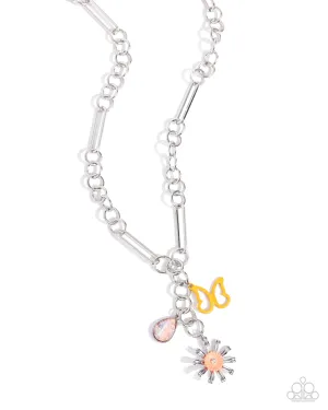 Aerial Adventure - Orange - Butterfly, Flower, Gem Charm Paparazzi Short Necklace