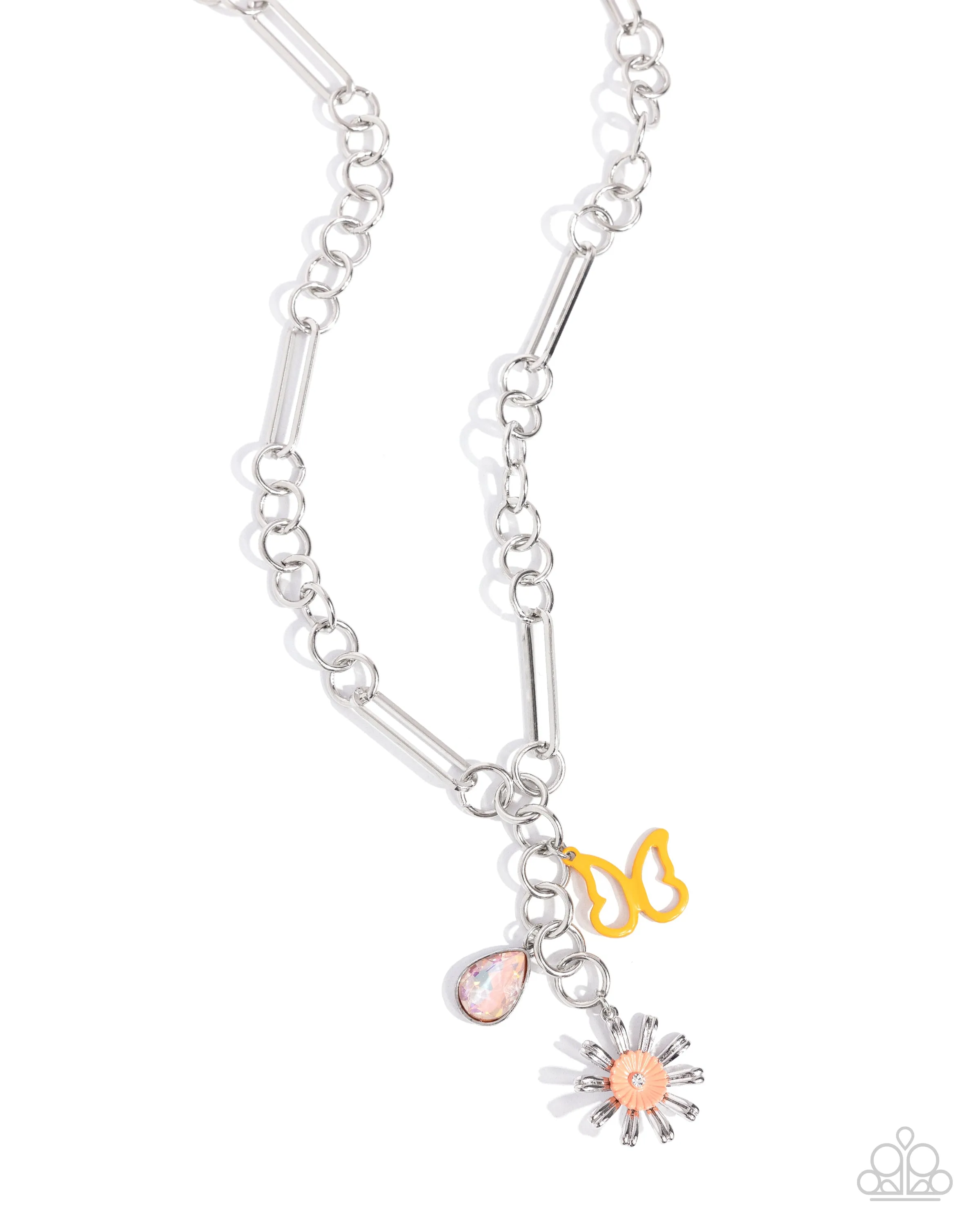 Aerial Adventure - Orange - Butterfly, Flower, Gem Charm Paparazzi Short Necklace