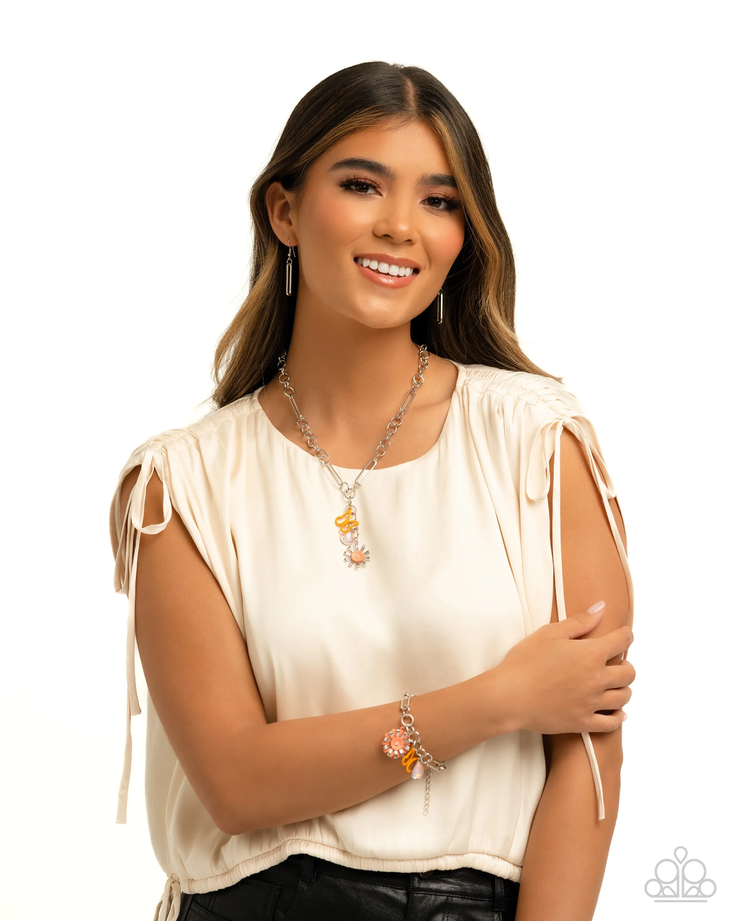 Aerial Adventure - Orange - Butterfly, Flower, Gem Charm Paparazzi Short Necklace