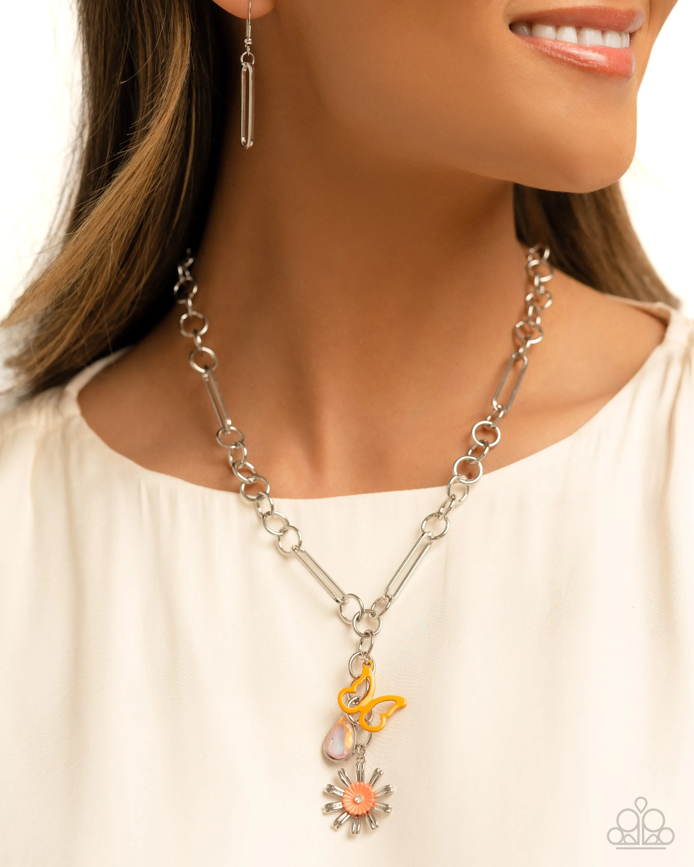 Aerial Adventure - Orange - Butterfly, Flower, Gem Charm Paparazzi Short Necklace