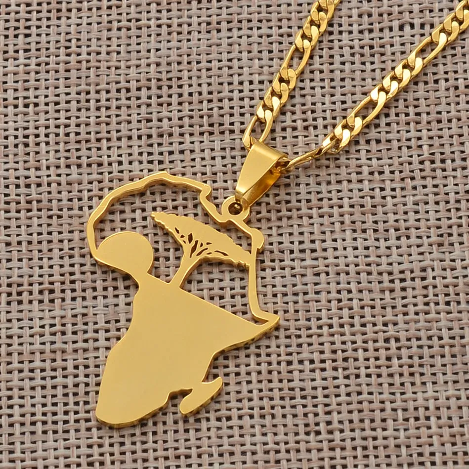 africa necklace/ African Tree & Sunrise Pendant Necklaces for Men Women Girls
